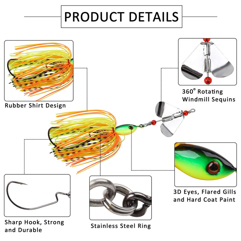 SILANON Fishing Buzzbait Lures Bass Spinnerbait Kit Buzz Bait Multicolor Swimbait Metal Jig Lure for Bass Pike Trout Fishing - Image 2